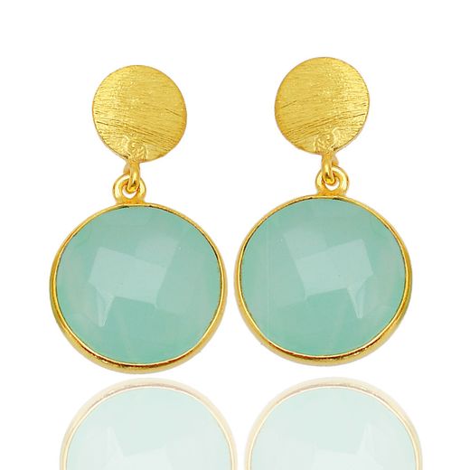 Pendientes Plata Dorada Mujer PEM0004DOCA Colgante Piedras Minerales Calcedonia