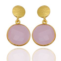 Pendientes Plata Dorada Mujer PEM0004DOCR Colgante Piedras Minerales Cuarzo Rosa