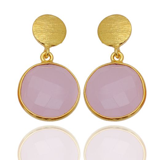 Pendientes Plata Dorada Mujer PEM0004DOCR Colgante Piedras Minerales Cuarzo Rosa