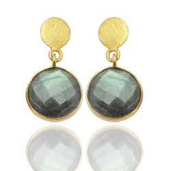Pendientes Plata Dorada Mujer PEM0004DOLA Colgante Piedras Minerales Labradorita
