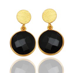 Pendientes Plata Dorada Mujer PEM0004DOOX Colgante Piedras Minerales Onix Negro