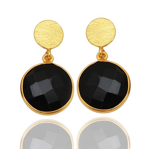 Pendientes Plata Dorada Mujer PEM0004DOOX Colgante Piedras Minerales Onix Negro