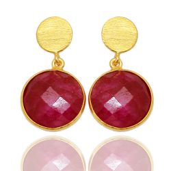 Pendientes Plata Dorada Mujer PEM0004DORU Colgante Piedras Minerales Rubí