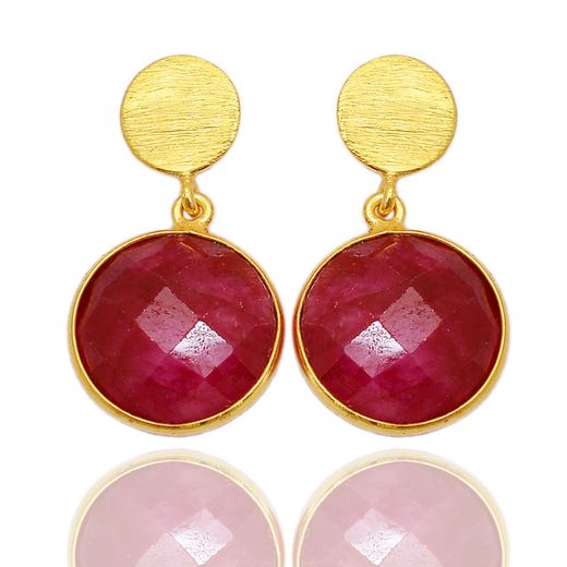 Pendientes Plata Dorada Mujer PEM0004DORU Colgante Piedras Minerales Rubí