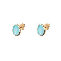 Pendientes Plata Dorada Mujer PEM0006DOCB Piedras Minerales Calcedonia Azul