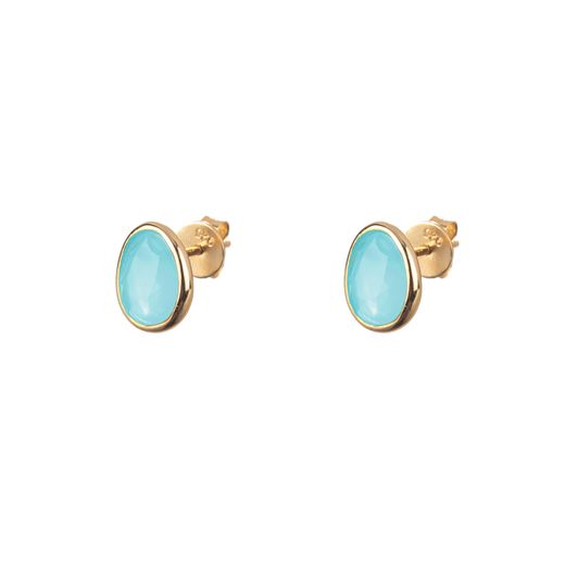 Pendientes Plata Dorada Mujer PEM0006DOCB Piedras Minerales Calcedonia Azul