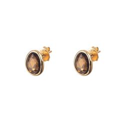 Pendientes Plata Dorada Mujer PEM0006DOCH Piedras Minerales Cuarzo Ahumado