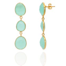 Pendientes Plata Dorada Mujer PEM0007DOCA Colgante Piedras Minerales Calcedonia