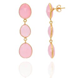 Pendientes Plata Dorada Mujer PEM0007DOCR Colgante Piedras Minerales Cuarzo Rosa