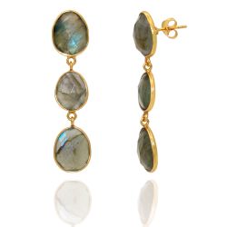 Pendientes Plata Dorada Mujer PEM0007DOLA Colgante Piedras Minerales Labradorita