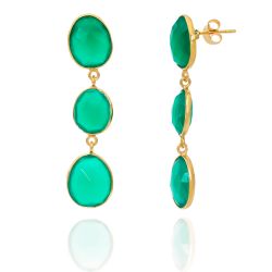 Pendientes Plata Dorada Mujer PEM0007DOOV Colgante Piedras Minerales Onix Verde