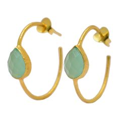Pendientes Plata Dorada Mujer PEM0011DOCA Aro Abierto Piedras Minerales Calcedonia