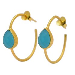 Pendientes Plata Dorada Mujer PEM0011DOCB Aro Abierto Piedras Minerales Calcedonia Azul