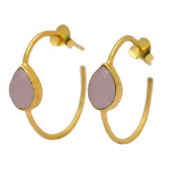 Pendientes Plata Dorada Mujer PEM0011DOCR Aro Abierto Piedras Minerales Cuarzo Rosa