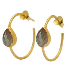 Pendientes Plata Dorada Mujer PEM0011DOLA Aro Abierto Piedras Minerales Labradorita