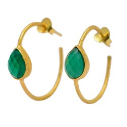 Pendientes Plata Dorada Mujer PEM0011DOOV25 Aro Abierto Piedras Minerales Onix Verde