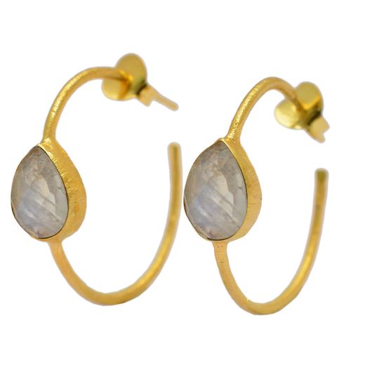 Pendientes Plata Dorada Mujer PEM0011DOPL Aro Abierto Piedras Minerales Piedra Luna