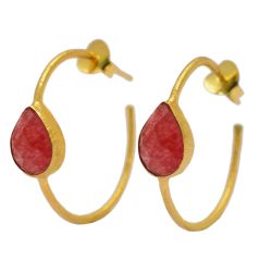Pendientes Plata Dorada Mujer PEM0011DORU Aro Abierto Piedras Minerales Rubí