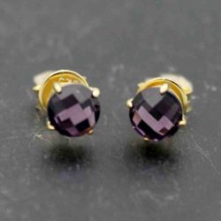 Pendientes Plata Dorada Mujer PEM0016DOAM Piedras Minerales Amatista