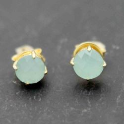 Pendientes Plata Dorada Mujer PEM0016DOCA Piedras Minerales Calcedonia