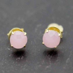 Pendientes Plata Dorada Mujer PEM0016DOCR Piedras Minerales Cuarzo Rosa