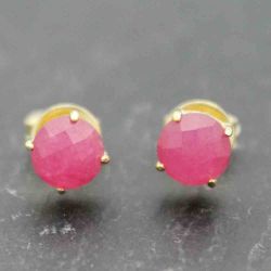Pendientes Plata Dorada Mujer PEM0016DORU Piedras Minerales Rubí