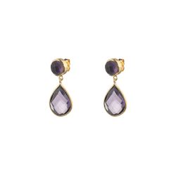Pendientes Plata Dorada Mujer PEM0020DOAM Colgante Piedras Minerales Amatista