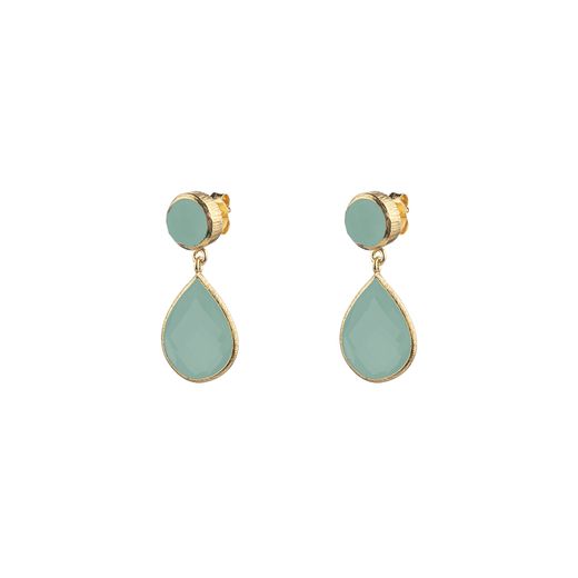 Pendientes Plata Dorada Mujer PEM0020DOCA Colgante Piedras Minerales Calcedonia