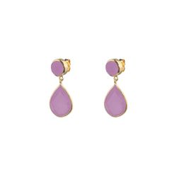 Pendientes Plata Dorada Mujer PEM0020DOCR Colgante Piedras Minerales Cuarzo Rosa