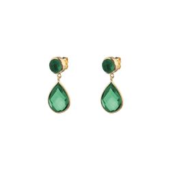 Pendientes Plata Dorada Mujer PEM0020DOOV Colgante Piedras Minerales Onix Verde