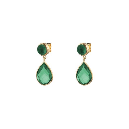 Pendientes Plata Dorada Mujer PEM0020DOOV Colgante Piedras Minerales Onix Verde