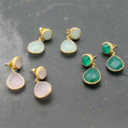 Pendientes Plata Dorada Mujer PEM0020DOPL Colgante Piedras Minerales Piedra Luna