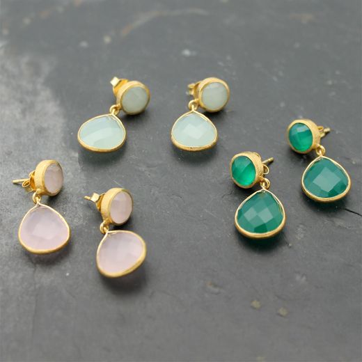 Pendientes Plata Dorada Mujer PEM0020DOPL Colgante Piedras Minerales Piedra Luna