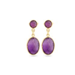 Pendientes Plata Dorada Mujer PEM0023DOAM Colgante Piedras Minerales Amatista