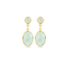 Pendientes Plata Dorada Mujer PEM0023DOCA Colgante Piedras Minerales Calcedonia