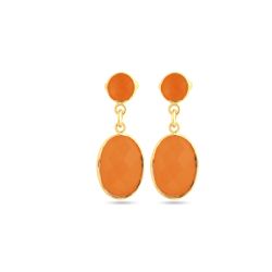 Pendientes Plata Dorada Mujer PEM0023DOCO Colgante Piedras Minerales Cornalina