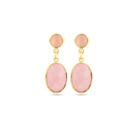 Pendientes Plata Dorada Mujer PEM0023DOCR Colgante Piedras Minerales Cuarzo Rosa