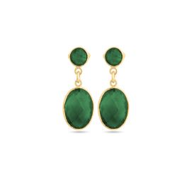 Pendientes Plata Dorada Mujer PEM0023DOOV Colgante Piedras Minerales Onix Verde