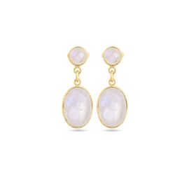 Pendientes Plata Dorada Mujer PEM0023DOPL Colgante Piedras Minerales Piedra Luna