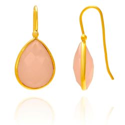 Pendientes Plata Dorada Mujer PEM0024DOCR Piedras Minerales Cuarzo Rosa