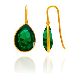 Pendientes Plata Dorada Mujer PEM0024DOOV Piedras Minerales Onix Verde