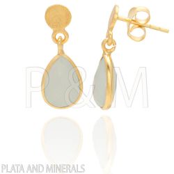 Pendientes Plata Dorada Mujer PEM0025DOCA Colgante Piedras Minerales Calcedonia