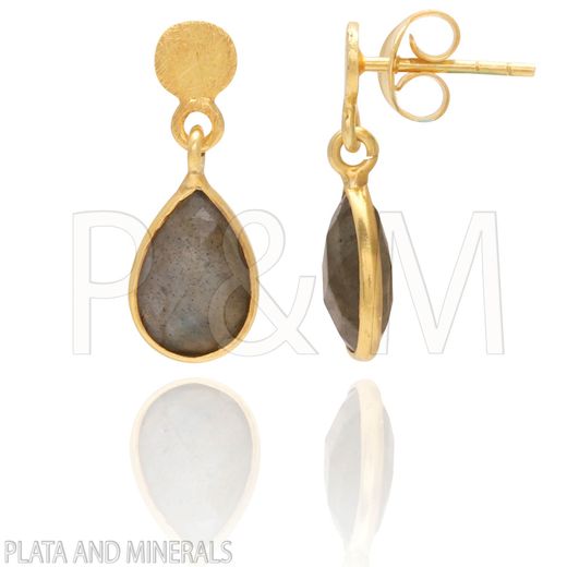 Pendientes Plata Dorada Mujer PEM0025DOLA Colgante Piedras Minerales Labradorita