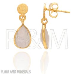 Pendientes Plata Dorada Mujer PEM0025DOPL Colgante Piedras Minerales Piedra Luna