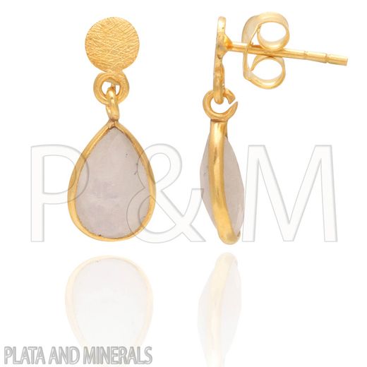 Pendientes Plata Dorada Mujer PEM0025DOPL Colgante Piedras Minerales Piedra Luna