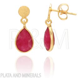 Pendientes Plata Dorada Mujer PEM0025DORU Colgante Piedras Minerales Rubí