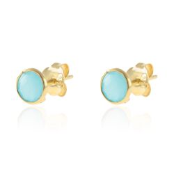 Pendientes Plata Dorada Mujer PEM0030DOCB Piedras Minerales Calcedonia Azul