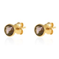 Pendientes Plata Dorada Mujer PEM0030DOCH Piedras Minerales Cuarzo Ahumado