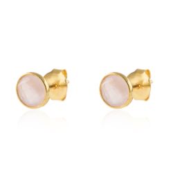 Pendientes Plata Dorada Mujer PEM0030DOCR Piedras Minerales Cuarzo Rosa