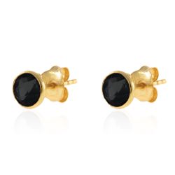 Pendientes Plata Dorada Mujer PEM0030DOOX Piedras Minerales Onix Negro